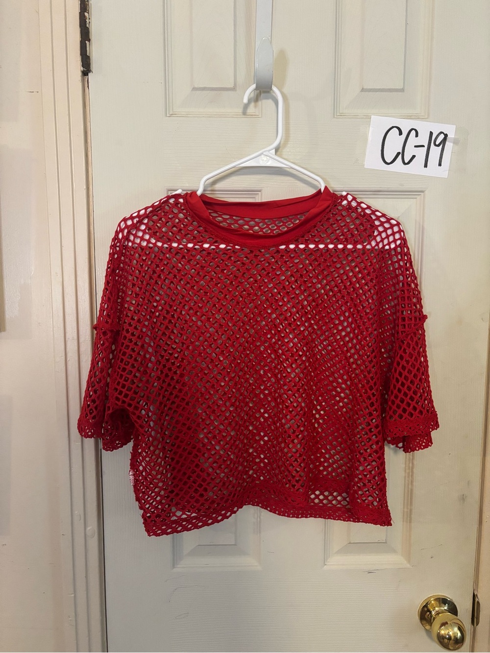Red Mesh Short-Sleeve Crop Top - Women